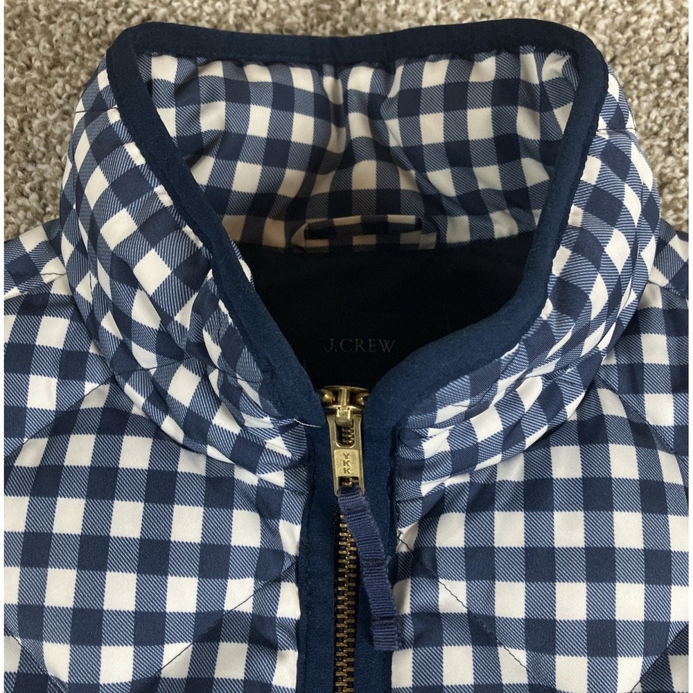 J. Crew Black‎ Label Down Vest Women's Small Blue White Gingham Check Full Zip - Picture 3 of 10